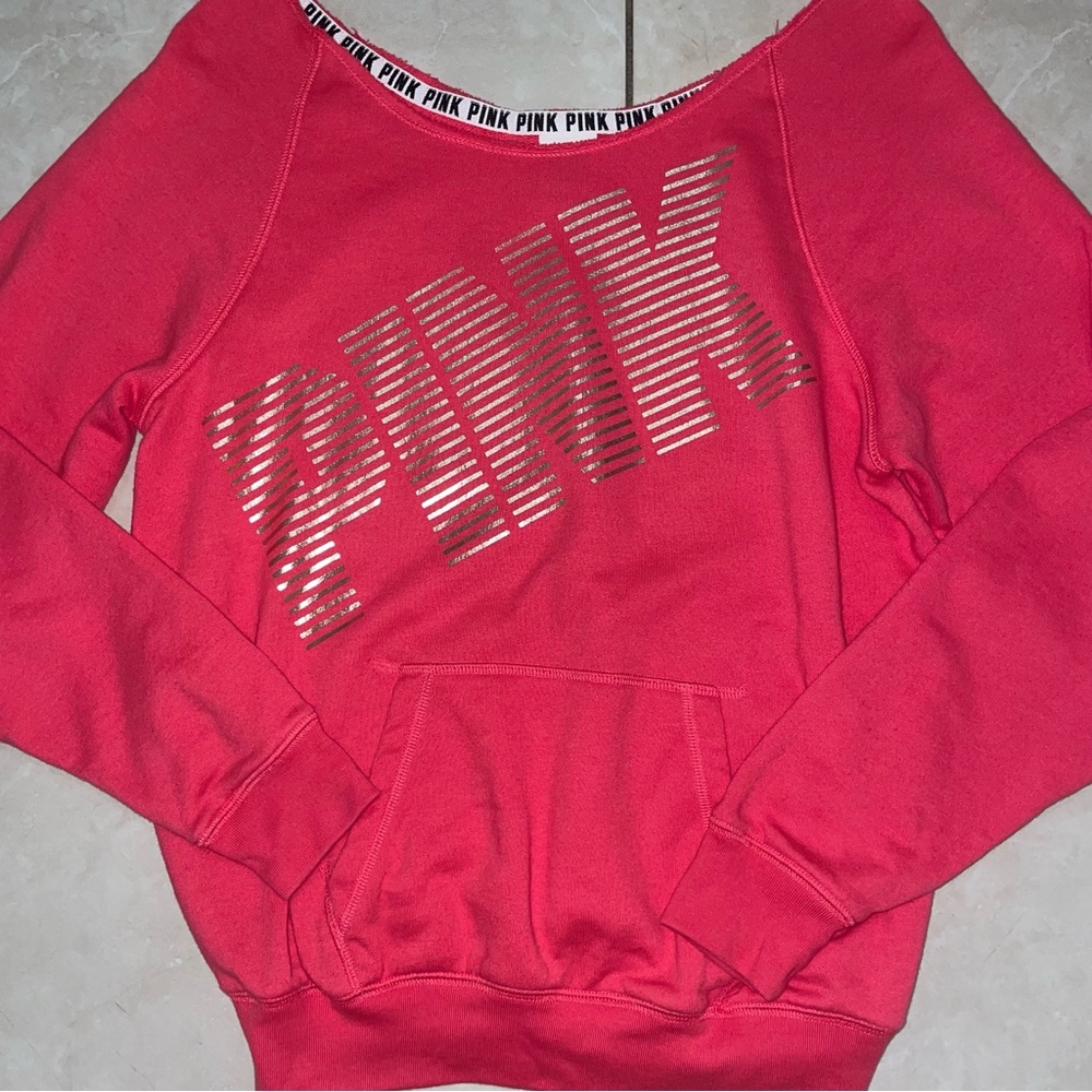Hot Pink Wide Neckline Off-the-Shoulder Sweatshirt